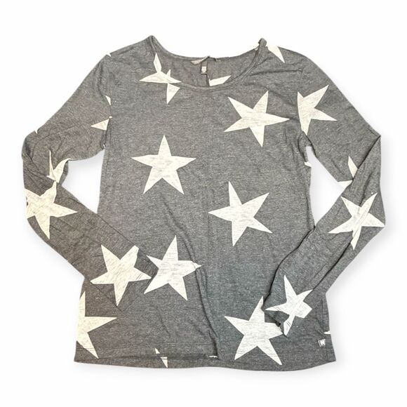 VICTORIA’S SECRET Women’s Gray White Long Sleeve Star Print Top Size Small - Picture 2 of 5